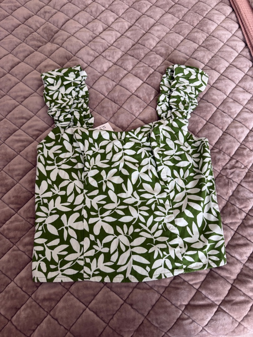Green Leaf-Print Ruffle Strap Crop Top - Women Abecrombie